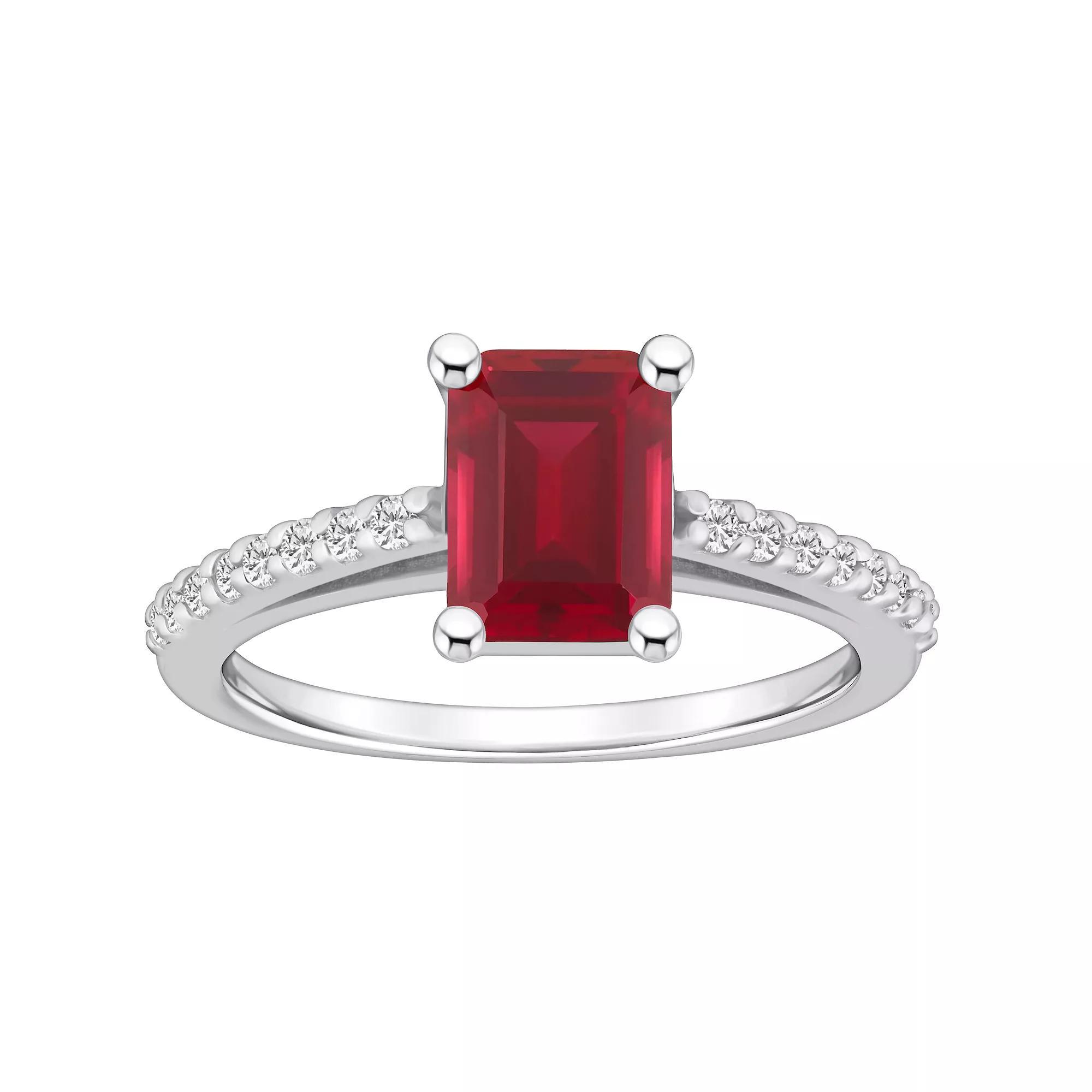 Alyson Layne 10k White Gold Emerald Cut Gemstone 1/5 Carat T.W. Diamond Ring, Women's, Size: 8, Created Red Product Image