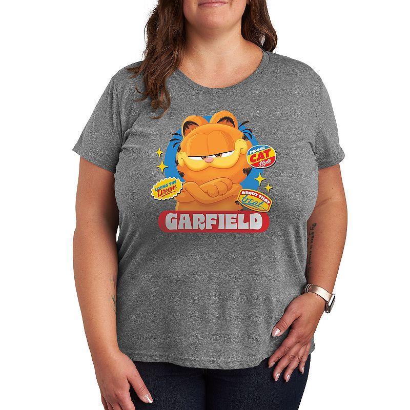 Plus The Garfield Movie Stickers Graphic Tee, Womens Grey Gray Product Image