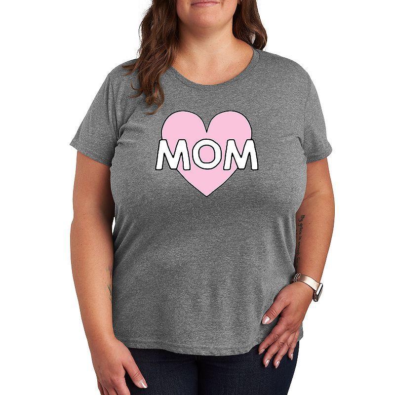 Plus Mom Heart Graphic Tee, Women's, Size: 4XL, Grey Red Product Image