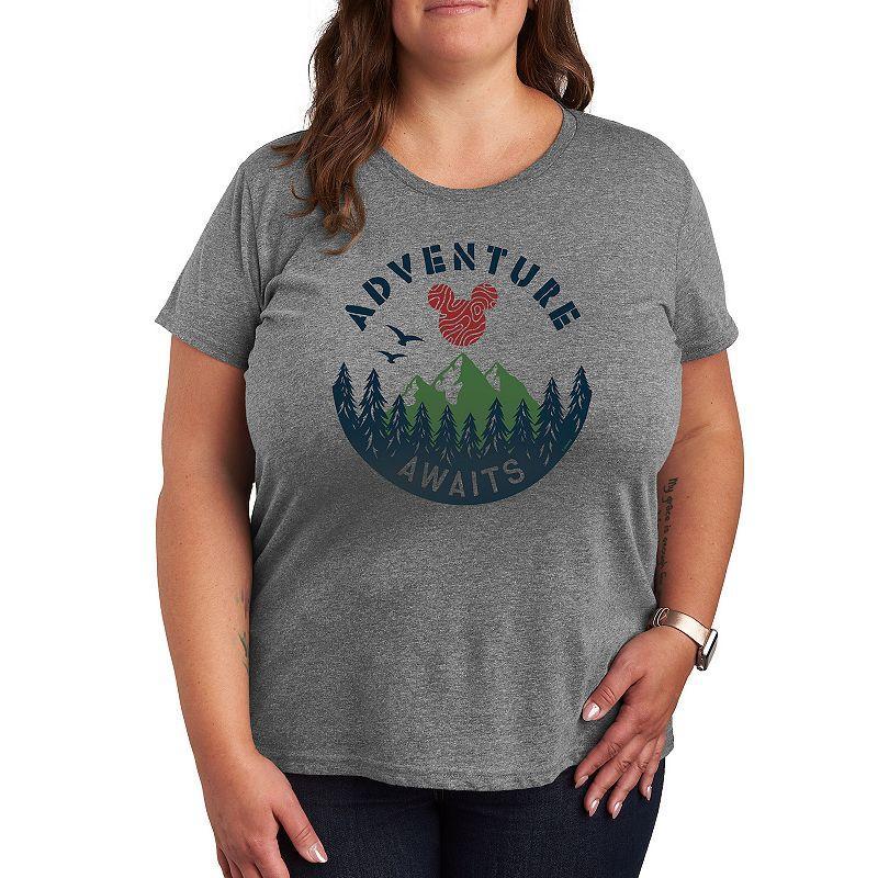 Disneys Mickey Mouse Plus Size Adventure Awaits Graphic Tee, Womens Grey Gray Product Image