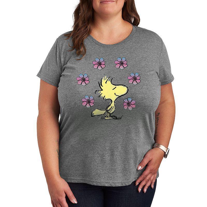 Women's Peanuts Woodstock Floral Graphic Tee, Girl's, Size: Small, Grey Gray Product Image