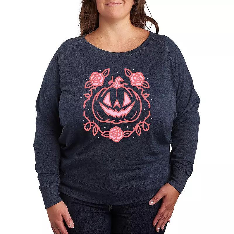 Plus Size Coquette Pumpkin Rose French Terry Long Sleeve Tee, Women's, Size: 1XL, Grey Dark Red Product Image