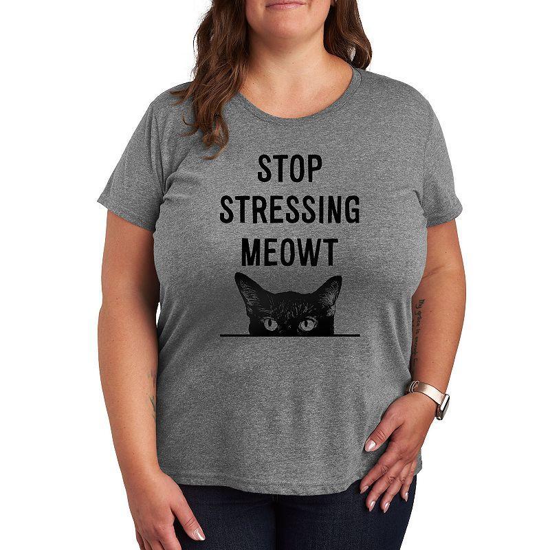 Plus Stop Stressing Meowt Graphic Tee, Women's, Size: 4XL, White Product Image