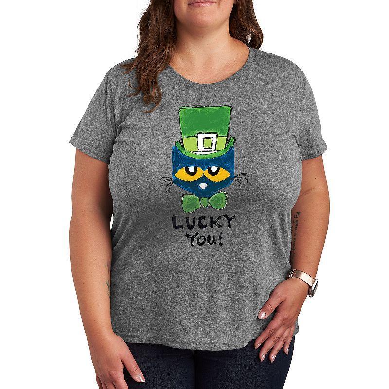 Plus Pete the Cat Lucky You Graphic Tee, Women's, Size: 3XL, Grey Gray Product Image