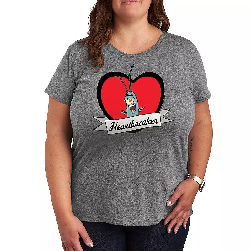 Plus Size SpongeBob Squarepants Plankton Heartbreaker Graphic Tee, Womens Grey Gray Product Image