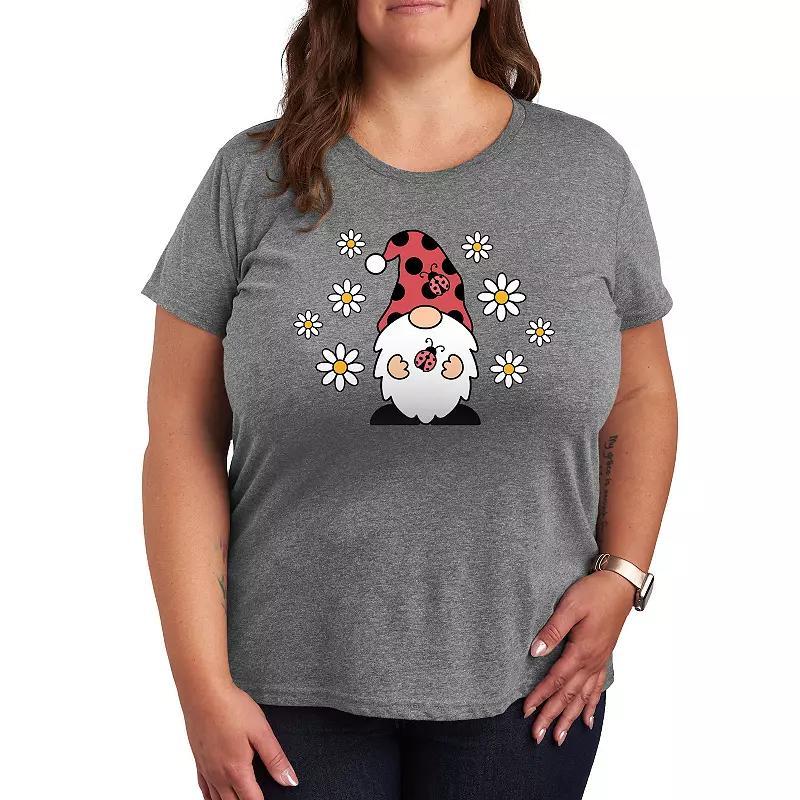 Plus Ladybug Gnome Graphic Tee, Womens Grey Gray Product Image