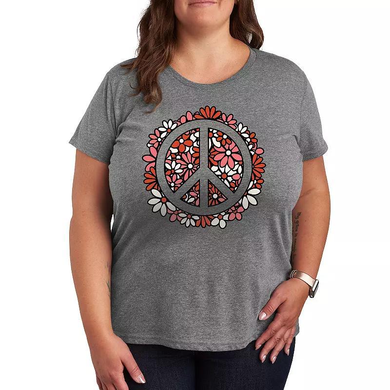 Plus Floral Peace Sign Graphic Tee, Women's, Size: 4XL, Beige Product Image