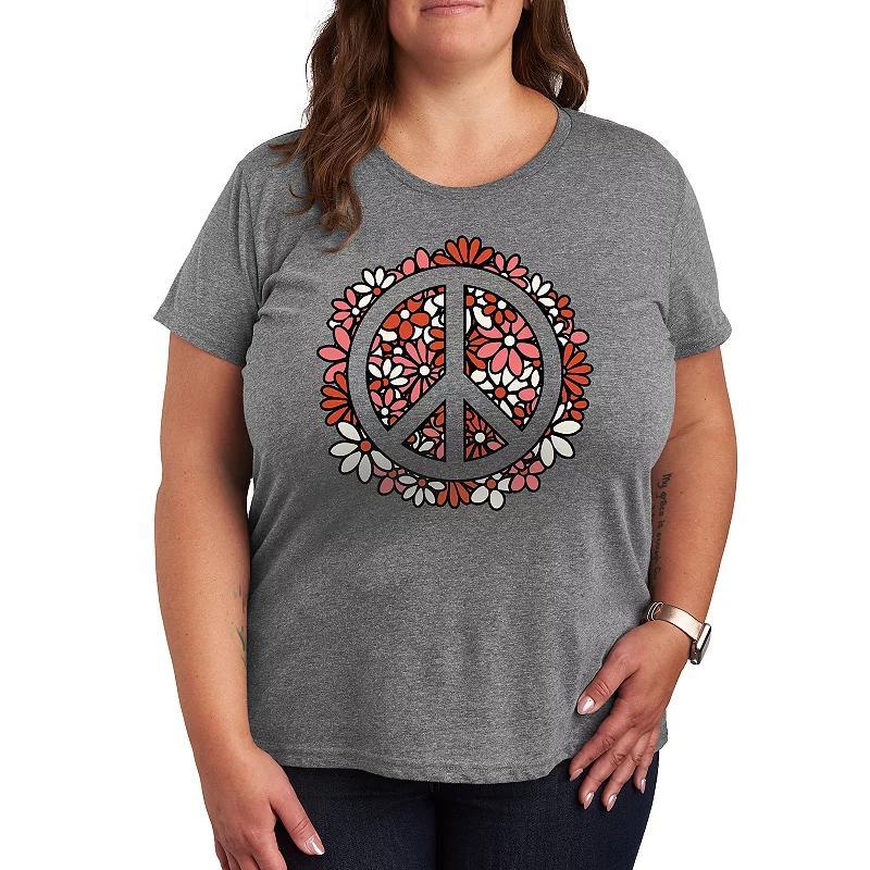 Plus Floral Peace Sign Graphic Tee, Women's,  Product Image