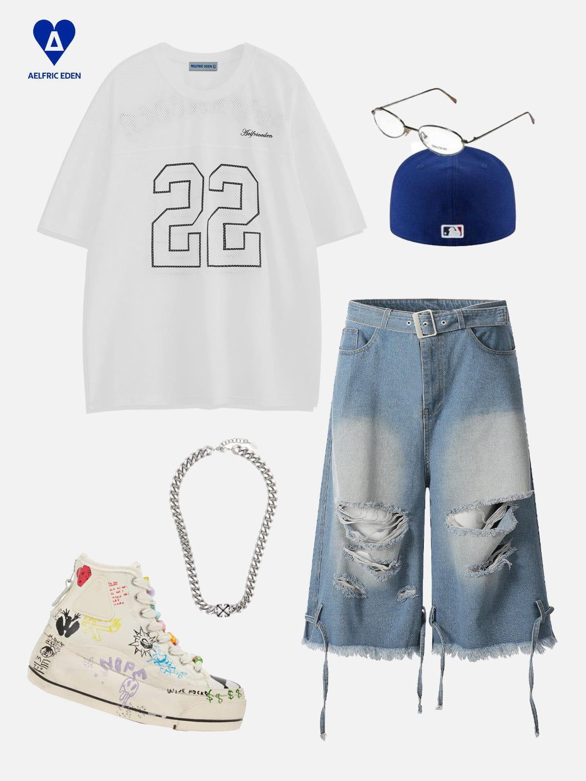 Aelfric Eden Ripped Distressed Washed Longline Jorts Product Image