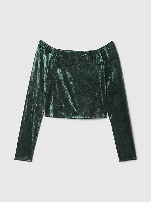 Cropped Velvet Off-Shoulder Top Product Image