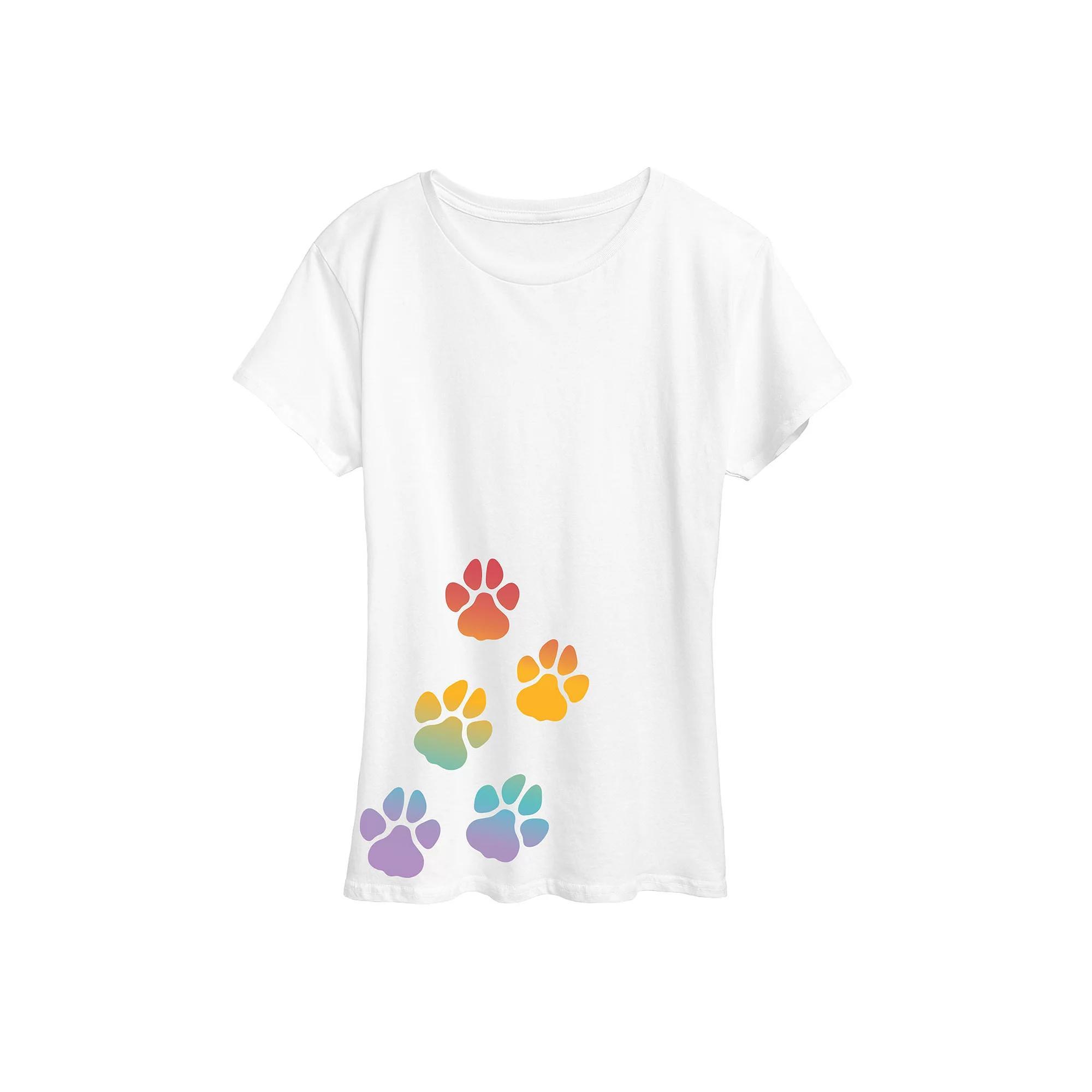 Women's Rainbow Paw Prints Graphic Tee,  Product Image