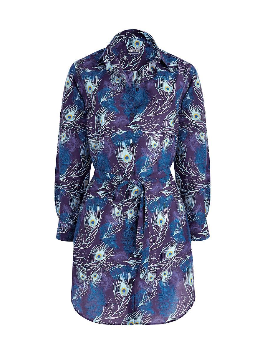 Womens Eye Of The Wind Feather-Print Cotton-Silk Mini-Shirtdress Product Image