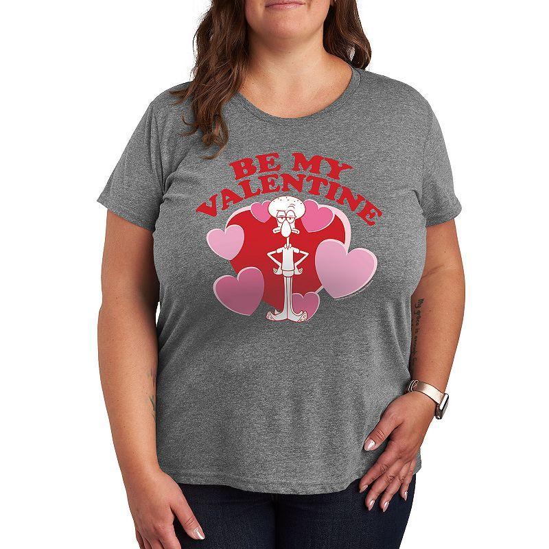 Plus Size Nickelodeon SpongeBob Squarepants Valentines Squidward Graphic Tee, Women's, Size: 4XL, Grey Gray Product Image