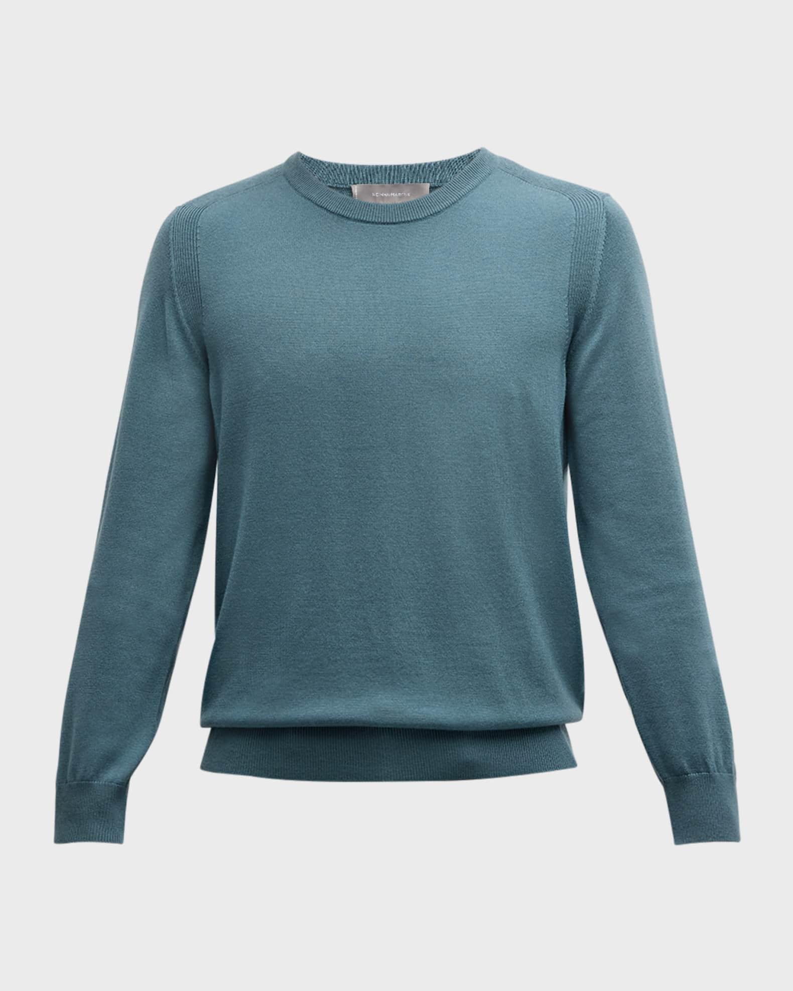 Men's Saddle-Shoulder Merino Wool Knit Sweater Product Image