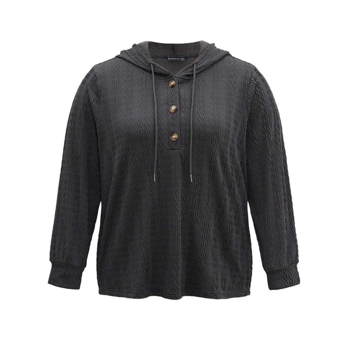 Plus Size Plain Texture Hooded Jacquard Sweatshirt Women Gray Casual Texture Hooded Dailywear Sweatshirts BloomChic 10/M Product Image