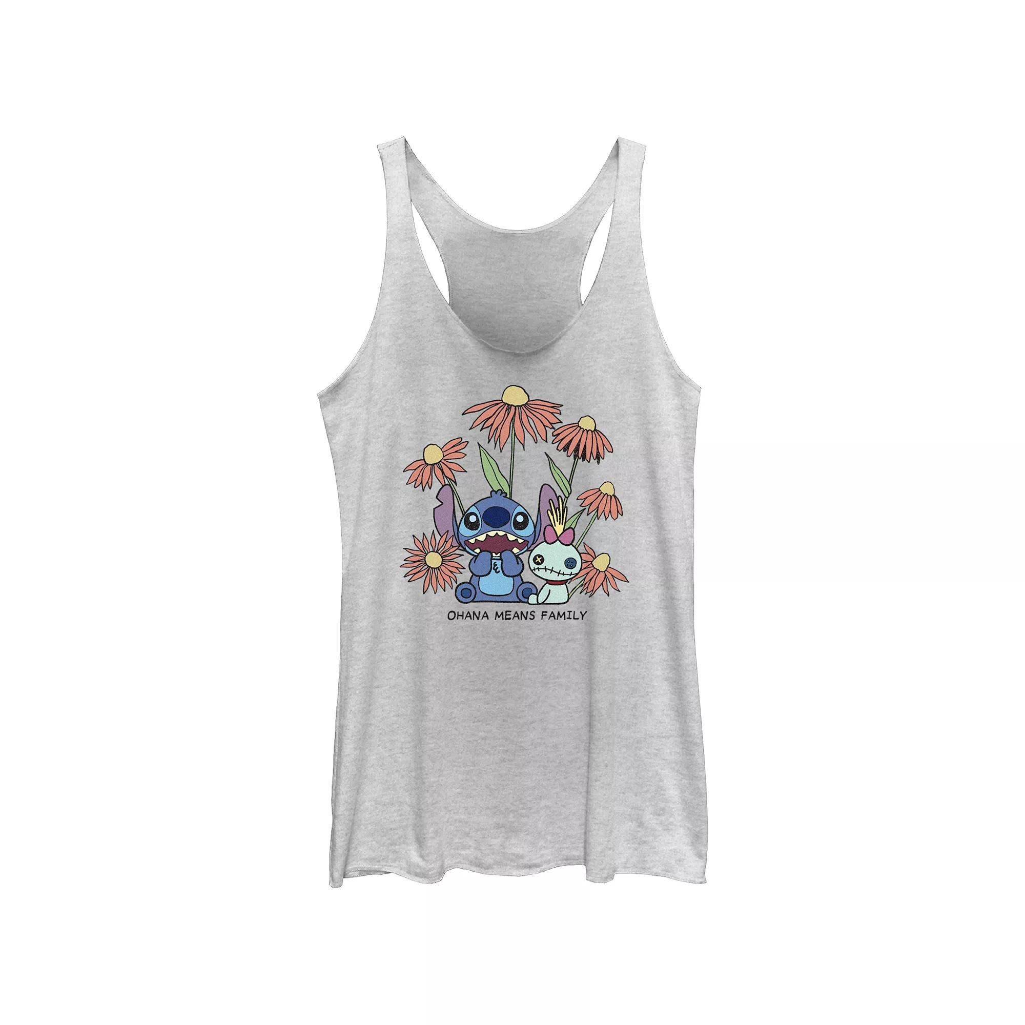 Disney's Lilo & Stitch Women's Ohana Means Family Flowers Tri-Blend Racerback Tank Top, Girl's,  Product Image