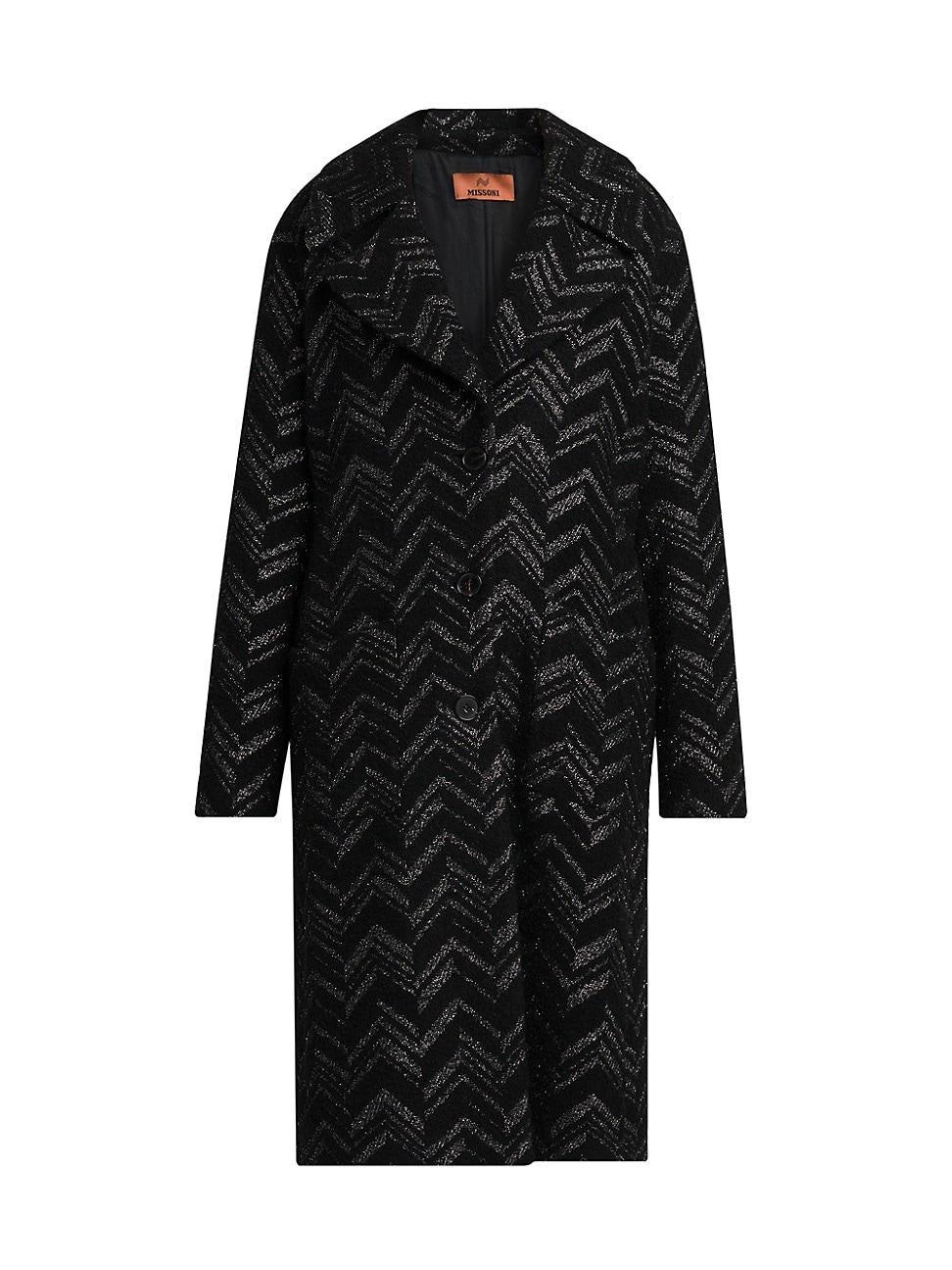 Womens Metallic Chevron Knee-Length Coat Product Image