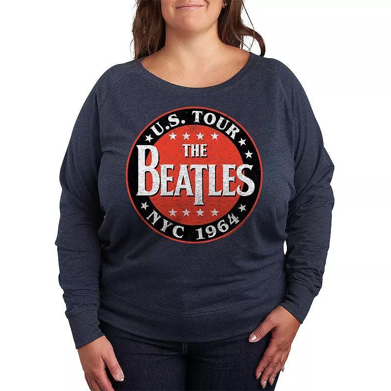 Plus Size The Beatles U.S. Tour NYC 1964 Lightweight French Terry Sweatshirt, Womens Grey Indigo Product Image