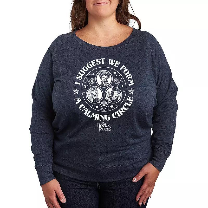 Disneys Hocus Pocus Plus Size Calming Circle French Terry Long Sleeve Tee, Womens Grey Indigo Product Image