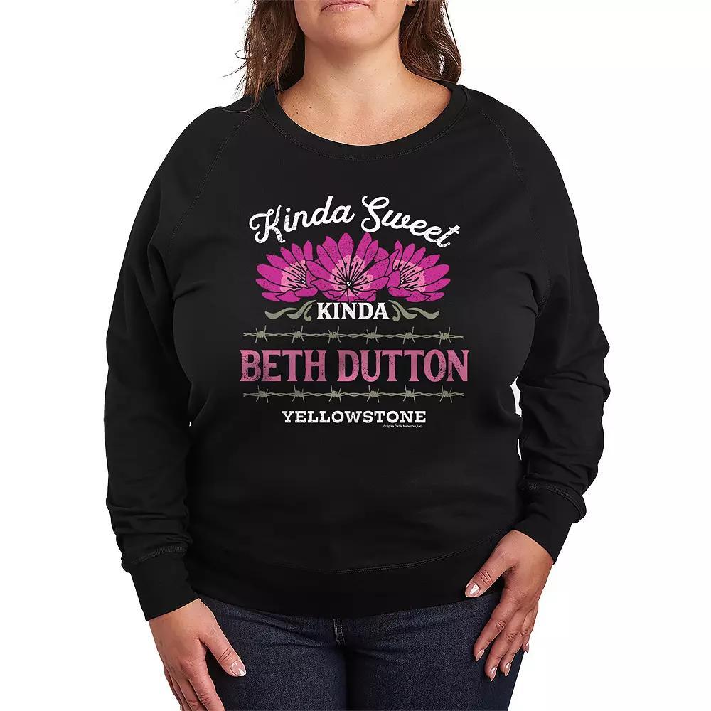 Plus Size Yellowstone Kinda Beth Dutton French Terry Long Sleeve Tee, Women's, Size: 4XL, Black Product Image