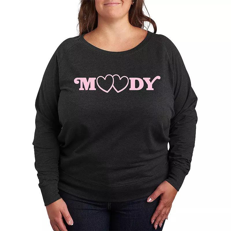 Plus Size Moody Hearts French Terry Long Sleeve Tee, Womens Heather Grey Product Image