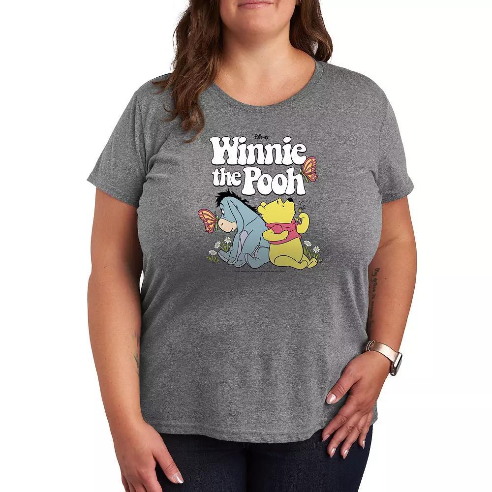 Disneys Winnie The Pooh Eeyore and Pooh Plus Retro Graphic Tee, Womens Grey Gray Product Image