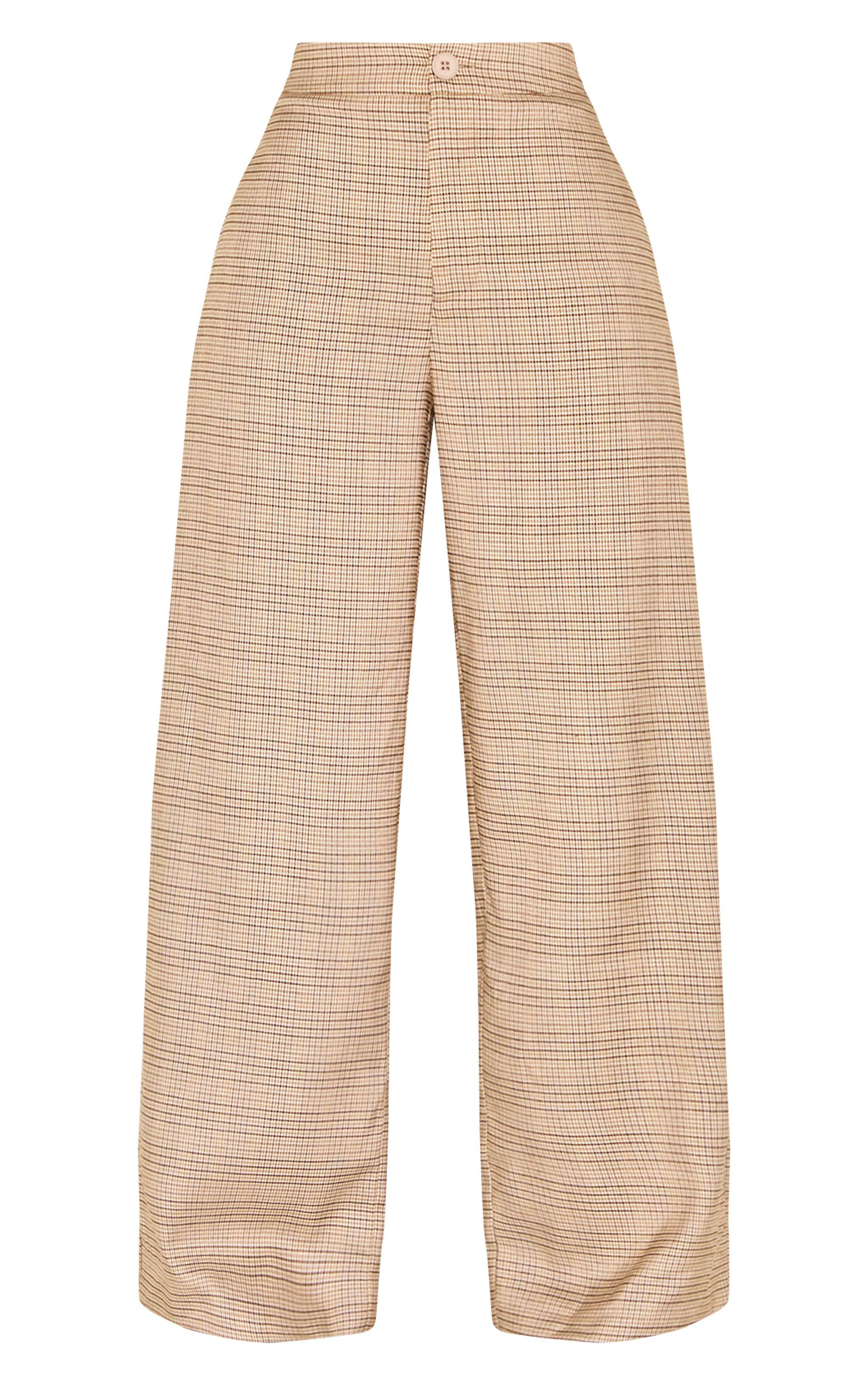 Petite Brown Checked Wide Leg Pants Product Image