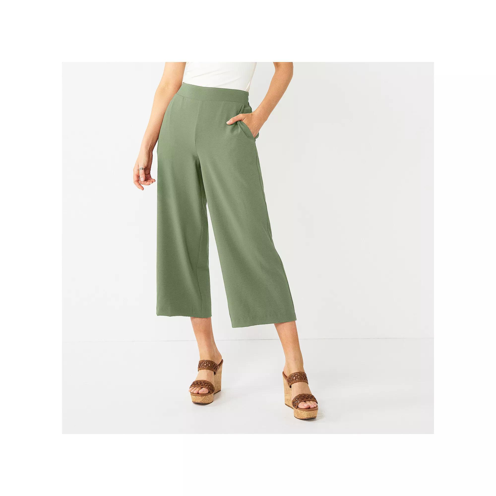 Petite Nine West Airflow Pull-On Wide Leg Crop Pants, Women's, Size: Large Petite, Camden Green Product Image