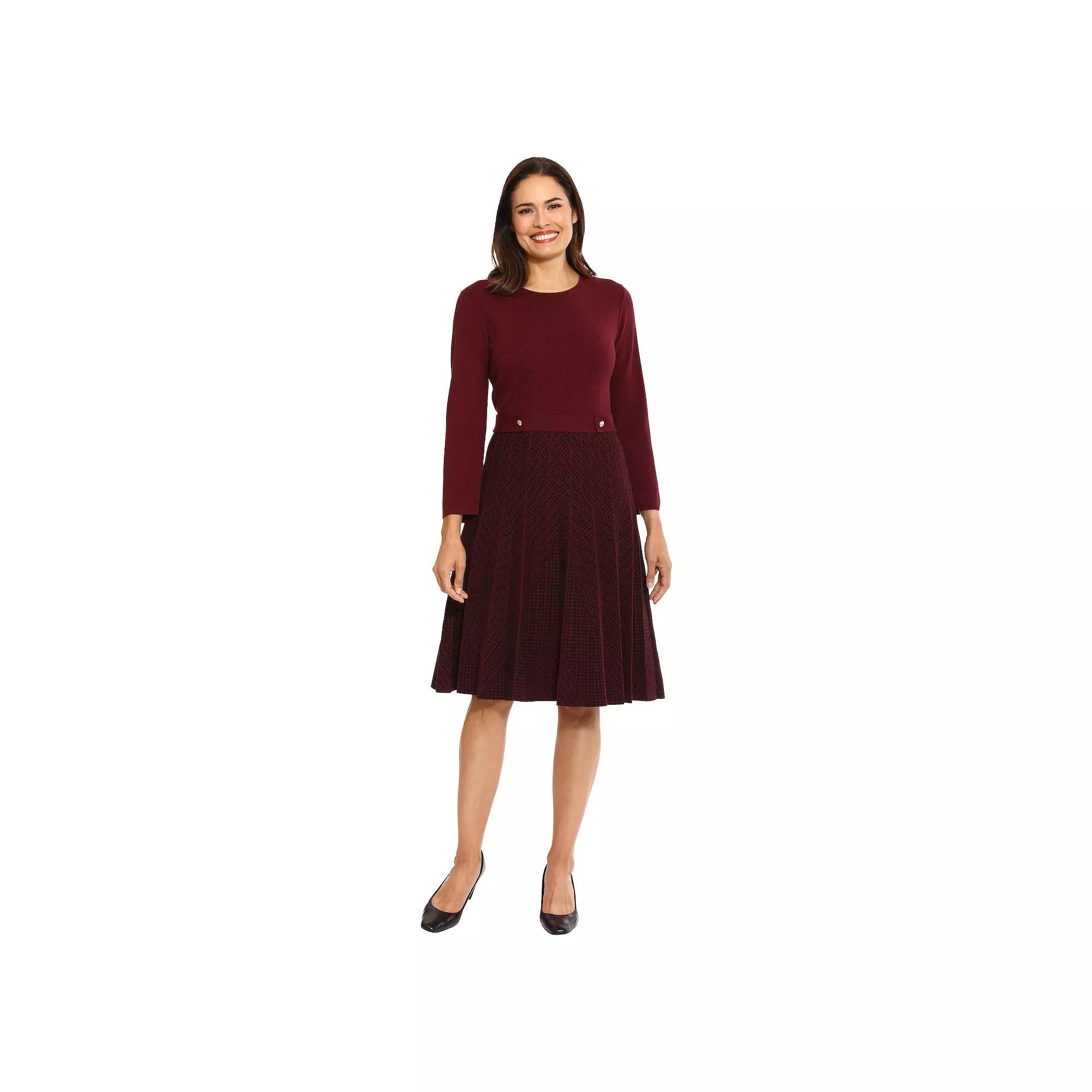 Women's London Times Jewel Neck Pleated Fit & Flare Dress,  Product Image