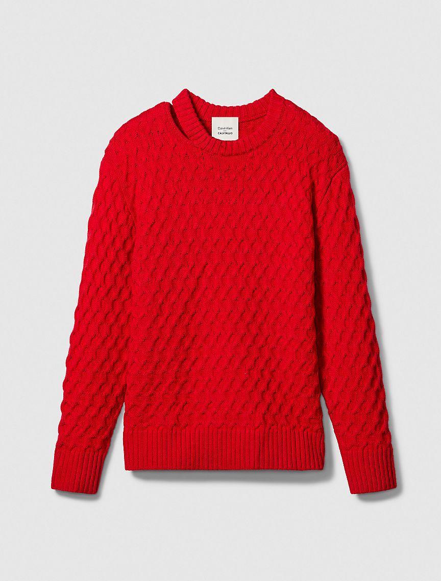 Merino Wool Cable Knit Relaxed Crewneck Sweater Product Image