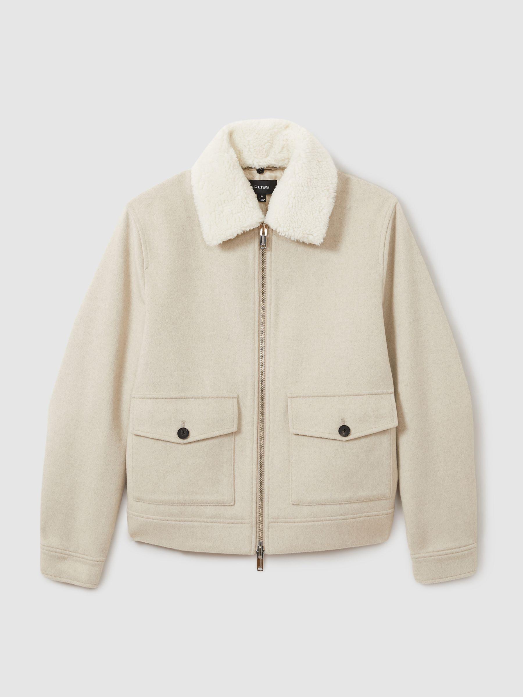 Wool Blend and Faux Shearling Jacket in Stone Melange Product Image