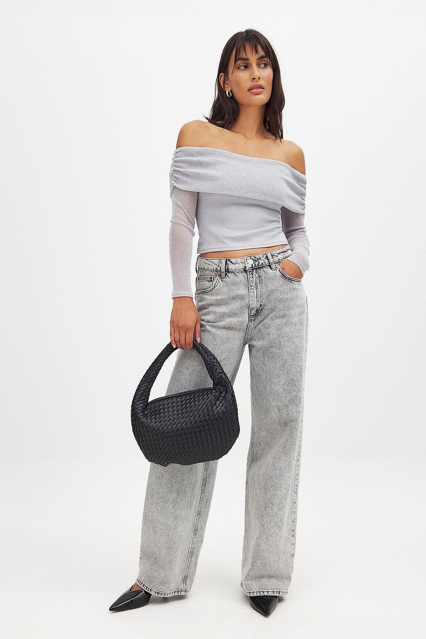 Off Shoulder Glitter Mesh Top Product Image