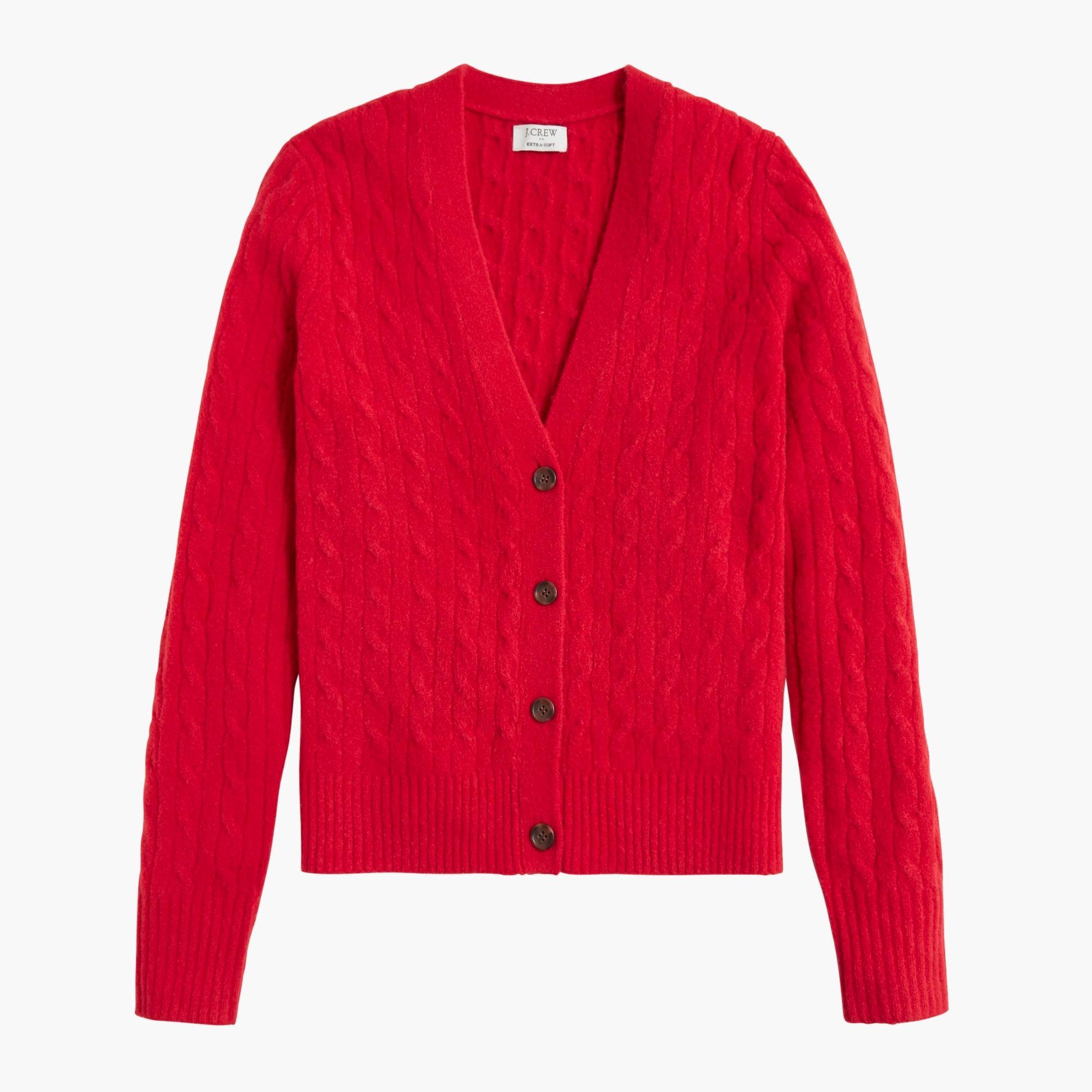 Cable-knit cardigan sweater in extra-soft yarn Product Image