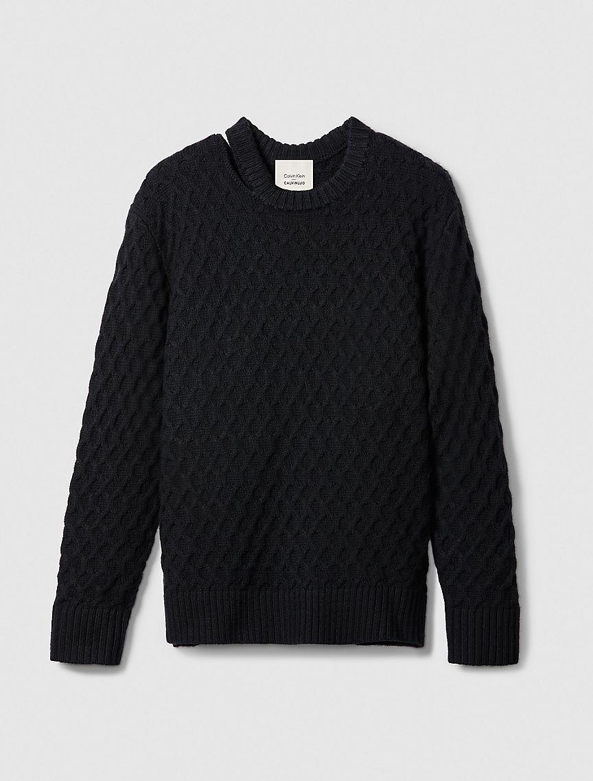 Merino Wool Cable Knit Relaxed Crewneck Sweater Product Image