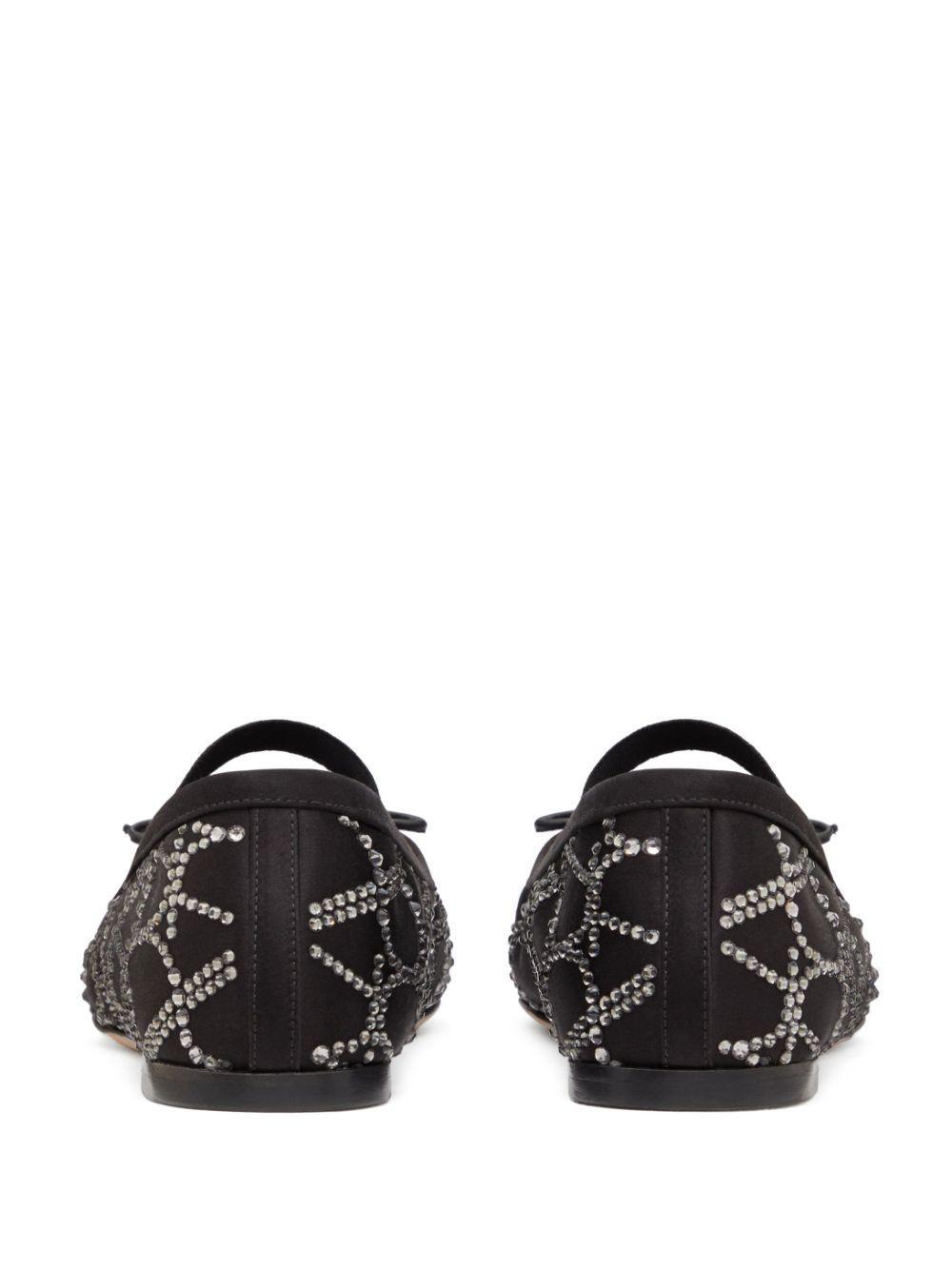 VALENTINO GARAVANI Crystal Studded Bow Ballerina Flats In Black Product Image