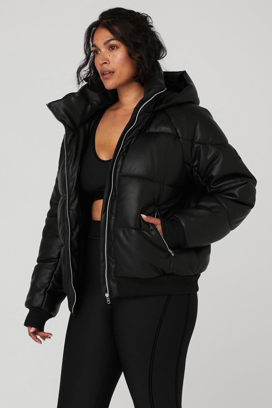 Faux Leather Boss Puffer - Black Product Image