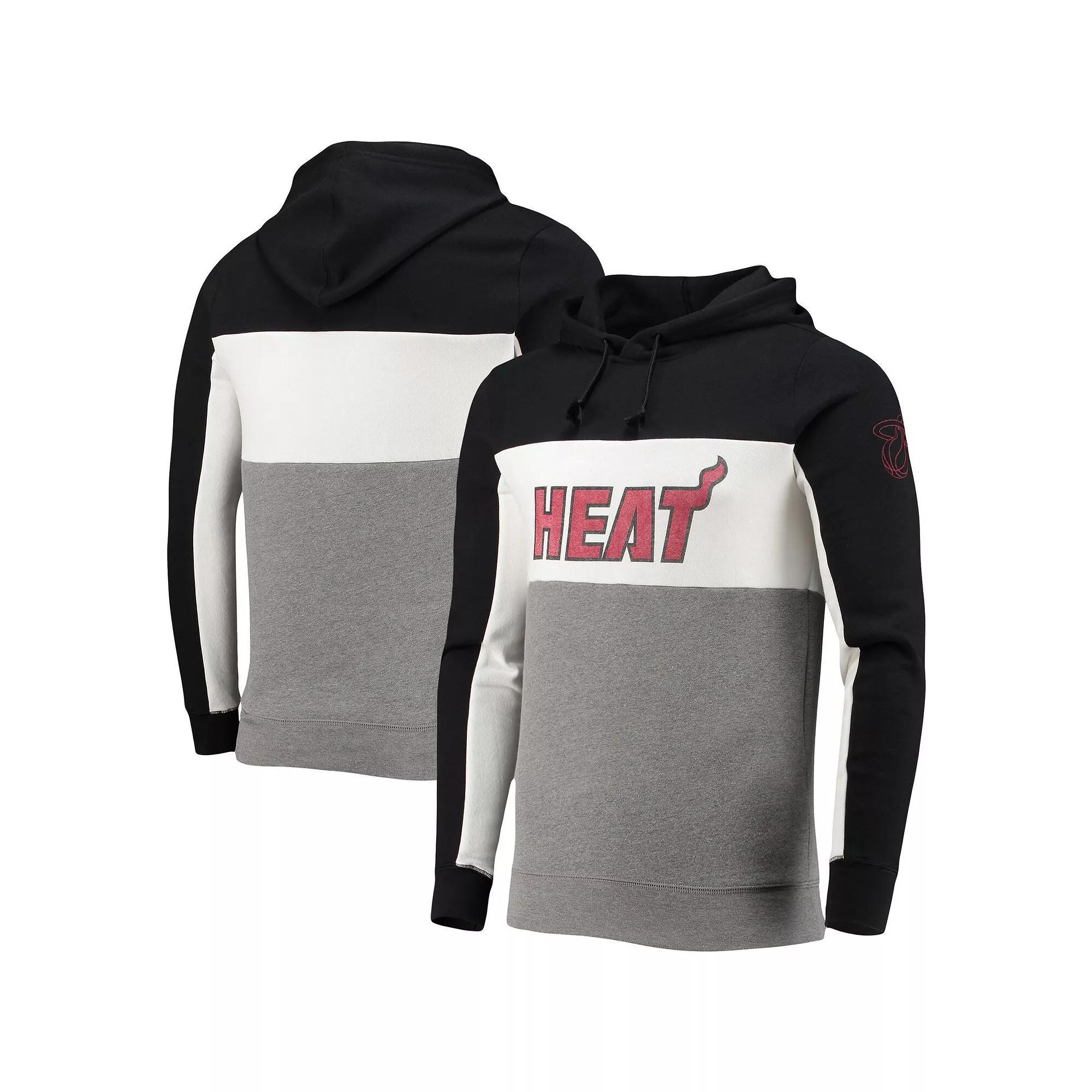 Men's Junk Food Black/White Miami Heat Wordmark Colorblock Fleece Pullover Hoodie, Size: Small Product Image