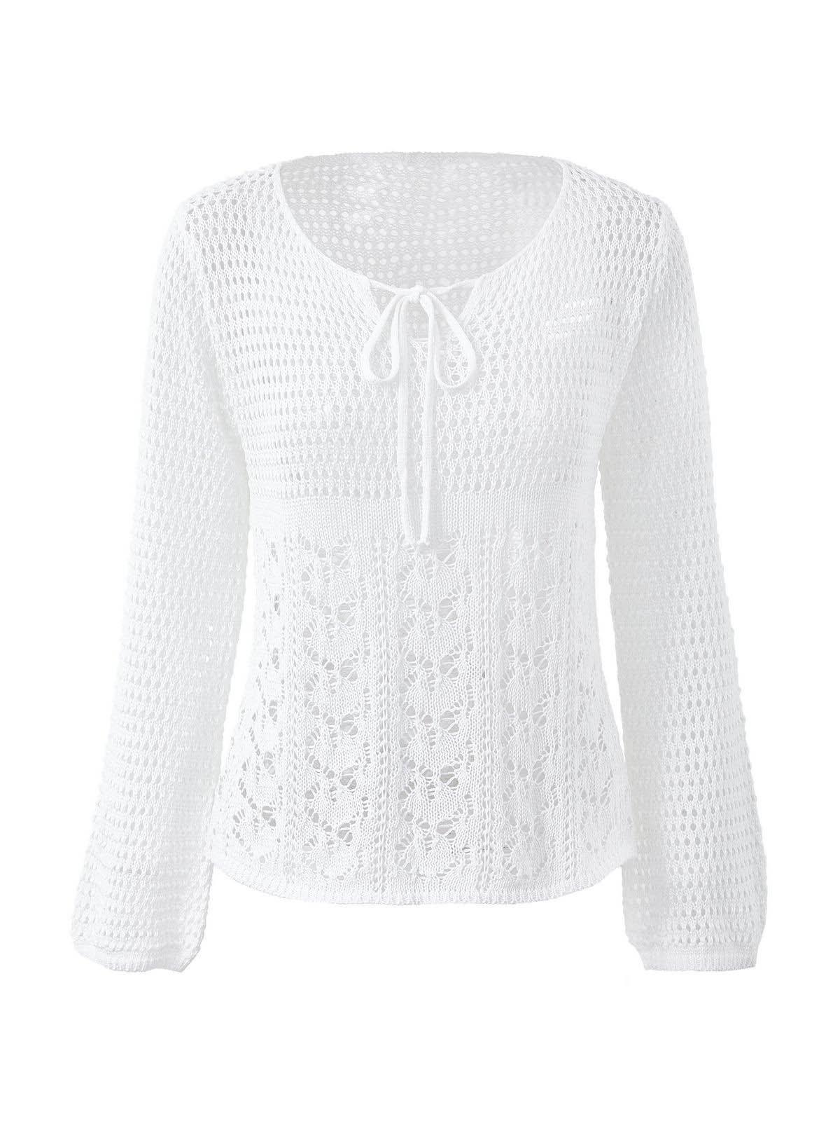 Tie Front White Open Knit Top Product Image