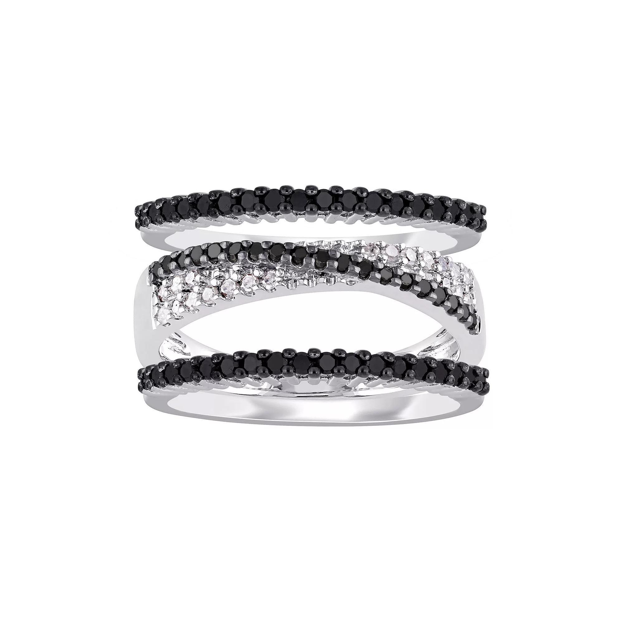 Stella Grace Sterling Silver 5/8 Carat T.W. Black & White Diamond Stack Ring Set, Women's Product Image