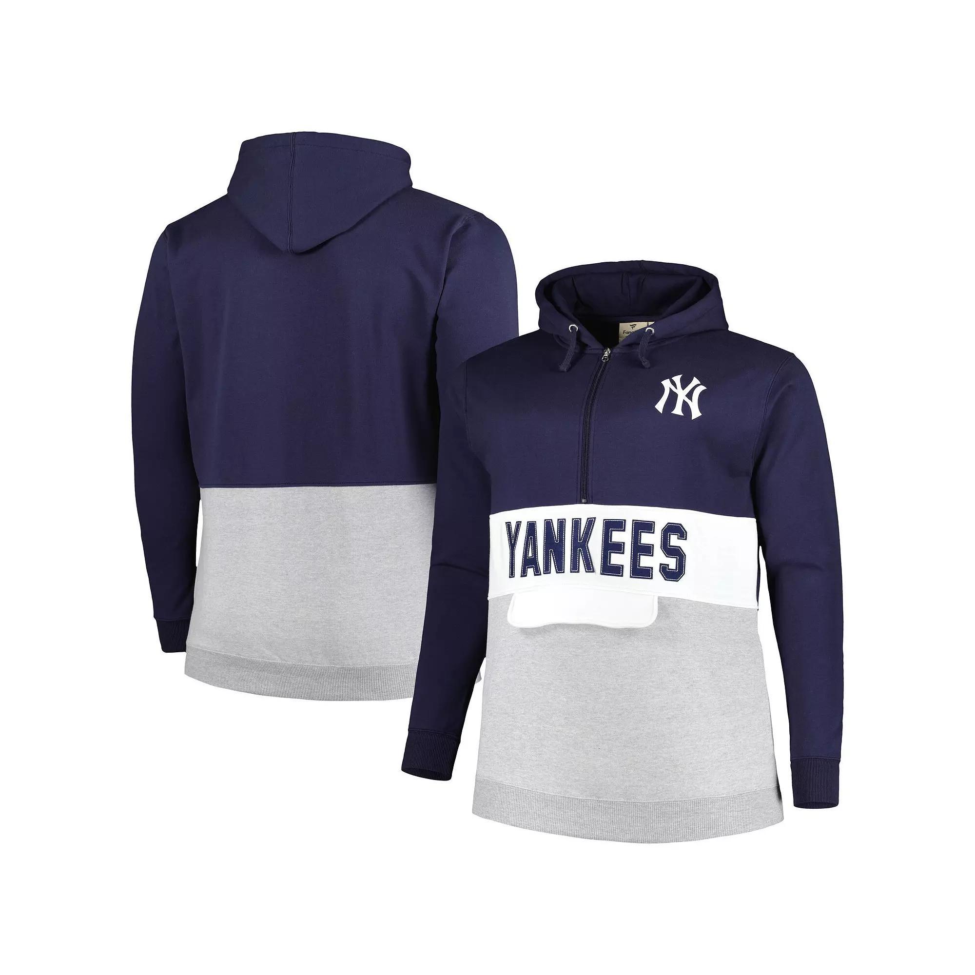 Men's Navy/White New York Yankees Big & Tall Fleece Half-Zip Hoodie,  Product Image