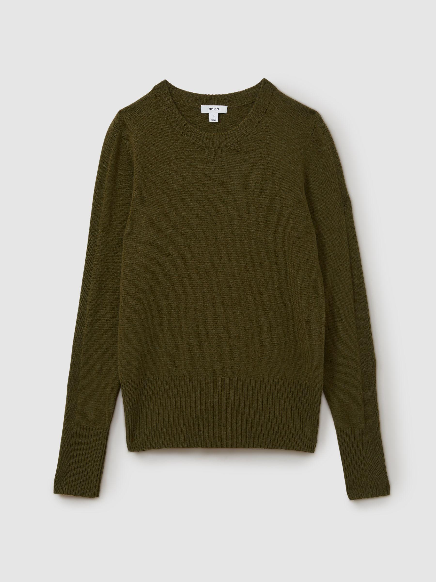 Wool Blend Crew Neck Jumper with Cashmere in Khaki Product Image