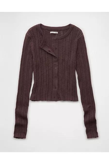 AE Ribbed Crew Neck Cardigan Women's Product Image