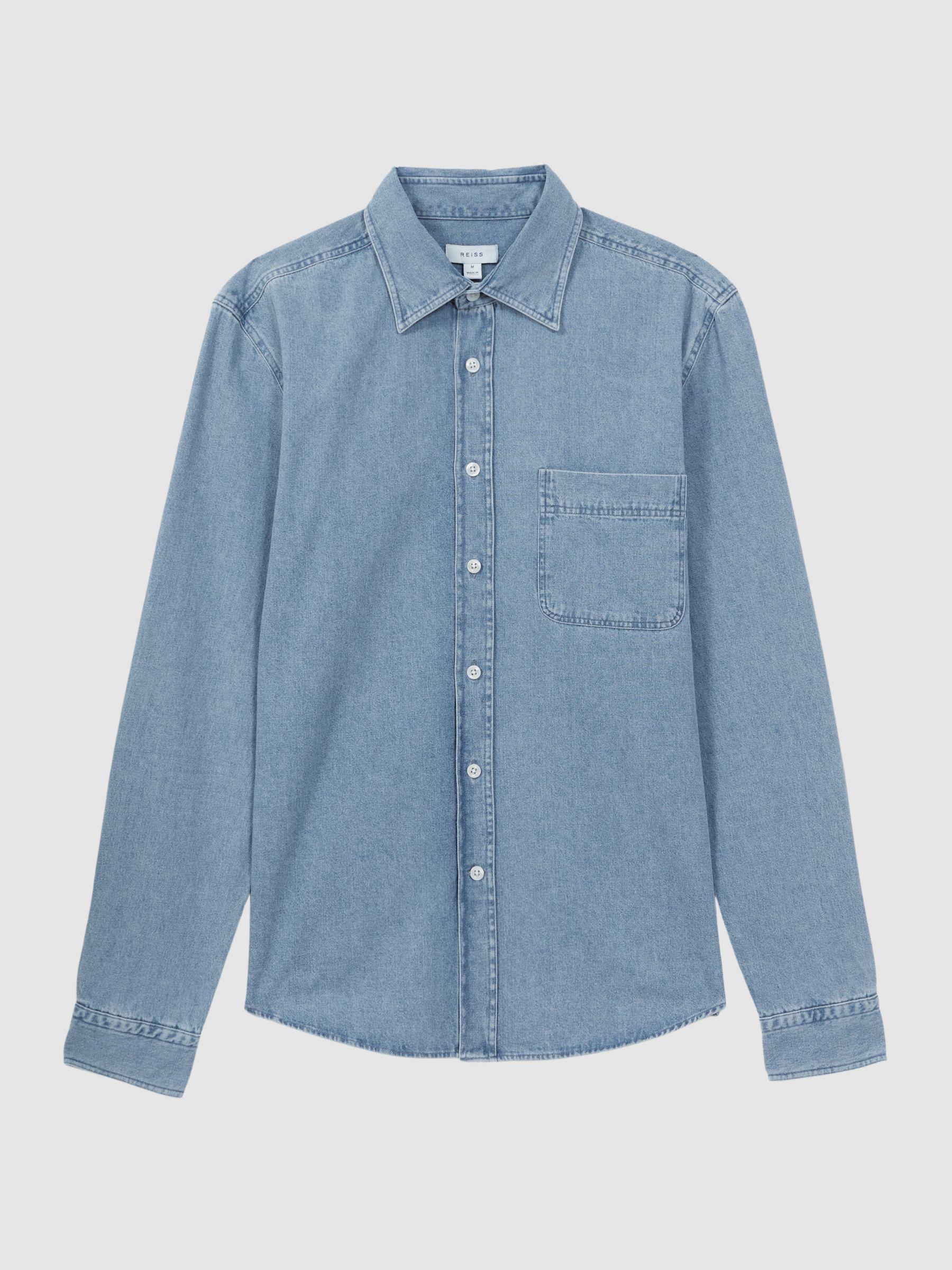 Long Sleeve Denim Overshirt in Denim Blue Product Image