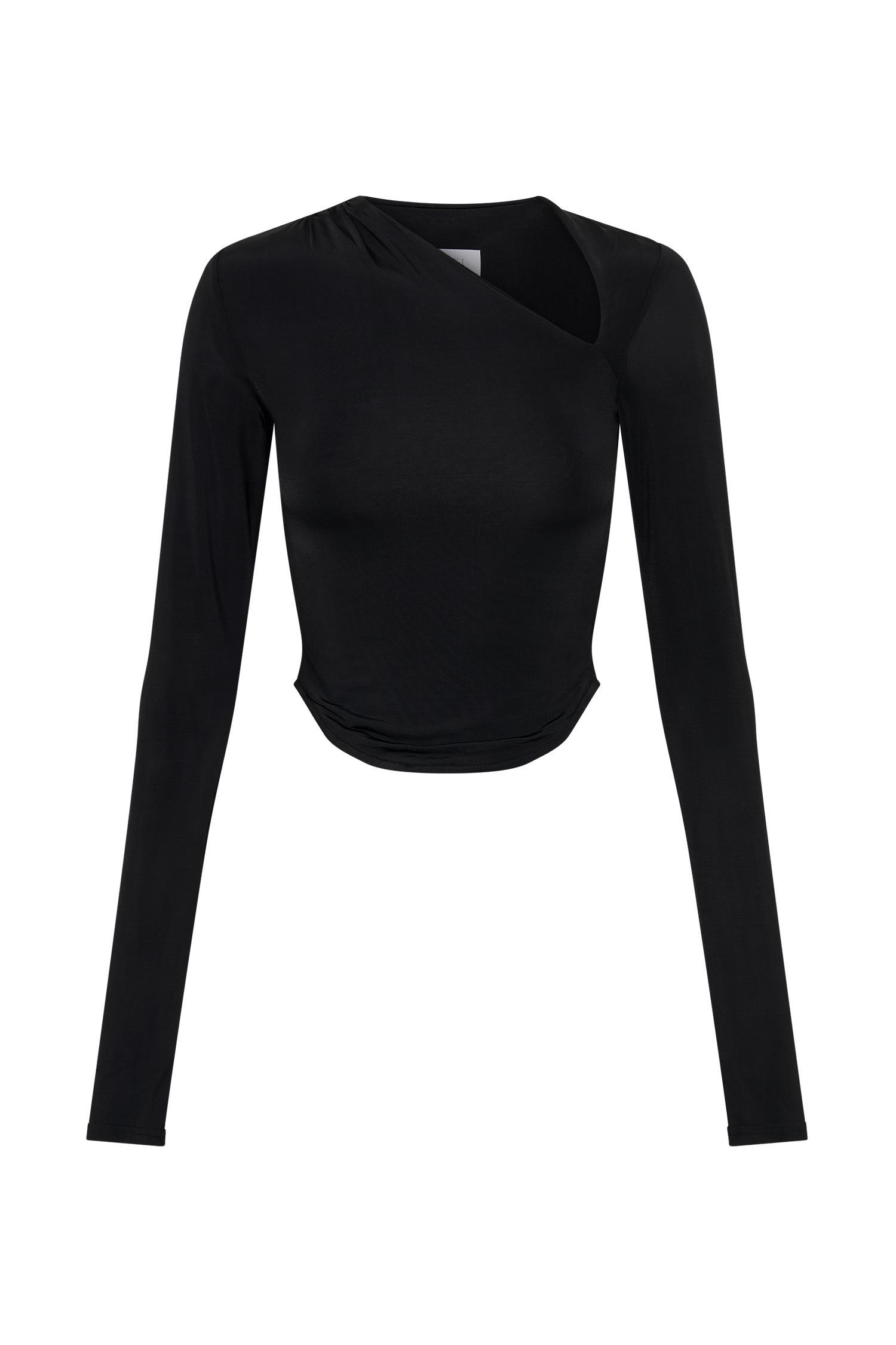 Bruna Slinky Long Sleeve Top With Cut Out - Black Product Image