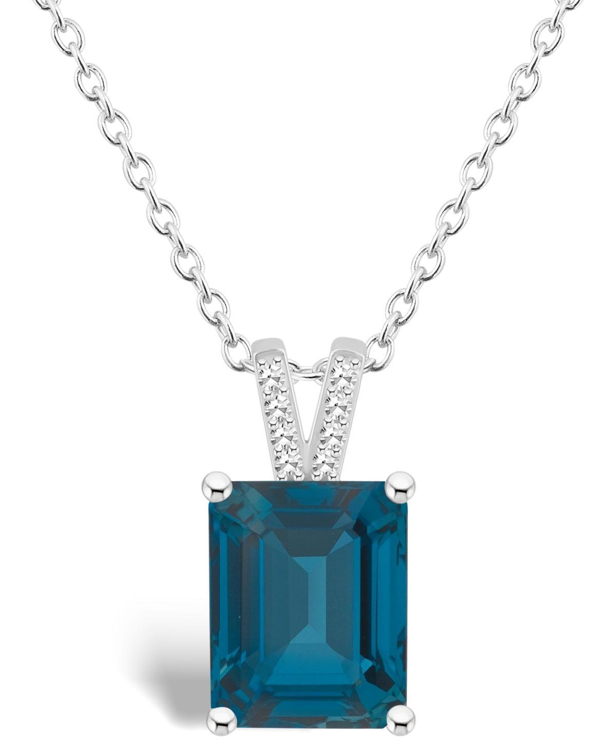 Alyson Layne Sterling Silver 10 mm x 8 mm Emerald Cut Gemstone & Diamond Accent Pendant Necklace, Womens London Blue Topaz Product Image