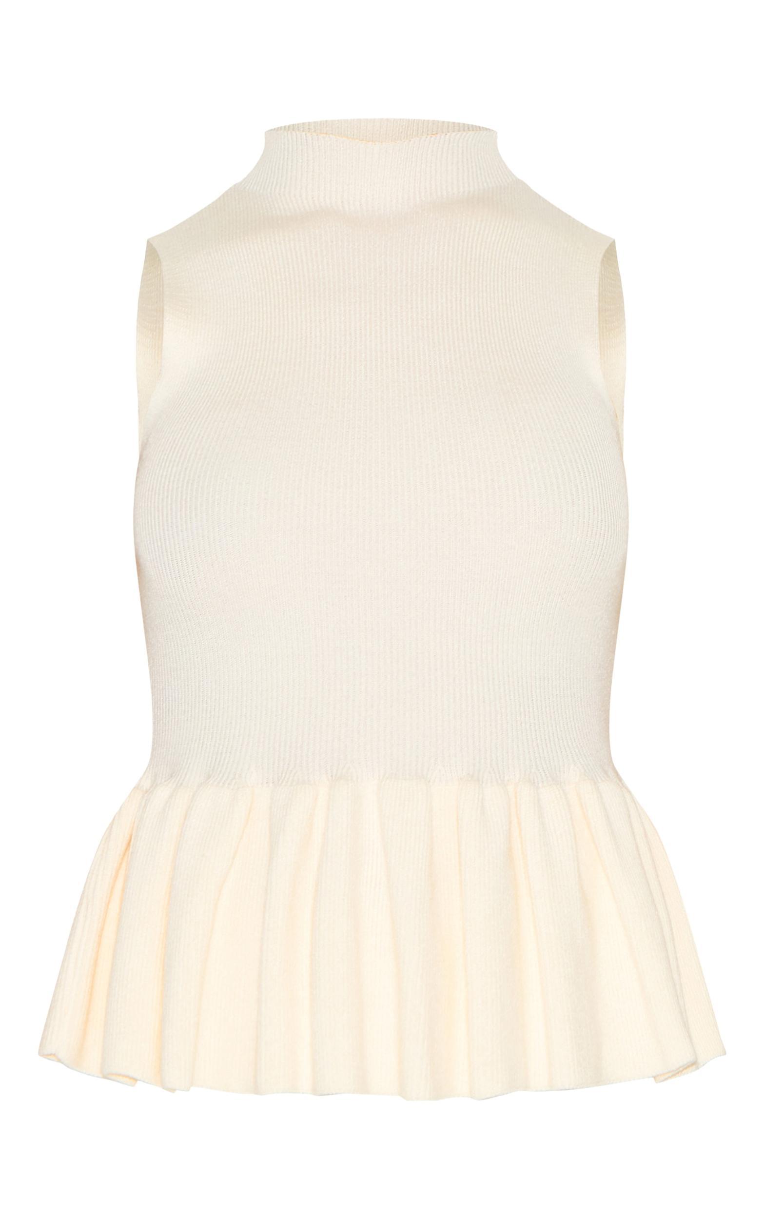 Petite Cream Knitted High Neck Peplum Hem Long Top Product Image