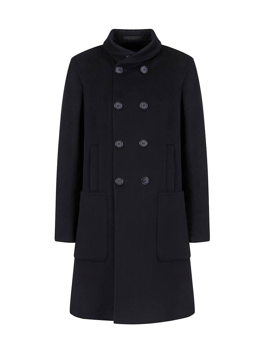 Double-breasted Wool Overcoat In Black Product Image