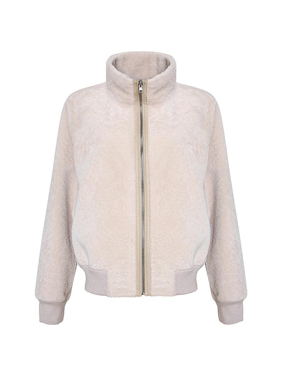 Womens Reversible Textured Shearling Lamb Bomber Jacket Product Image