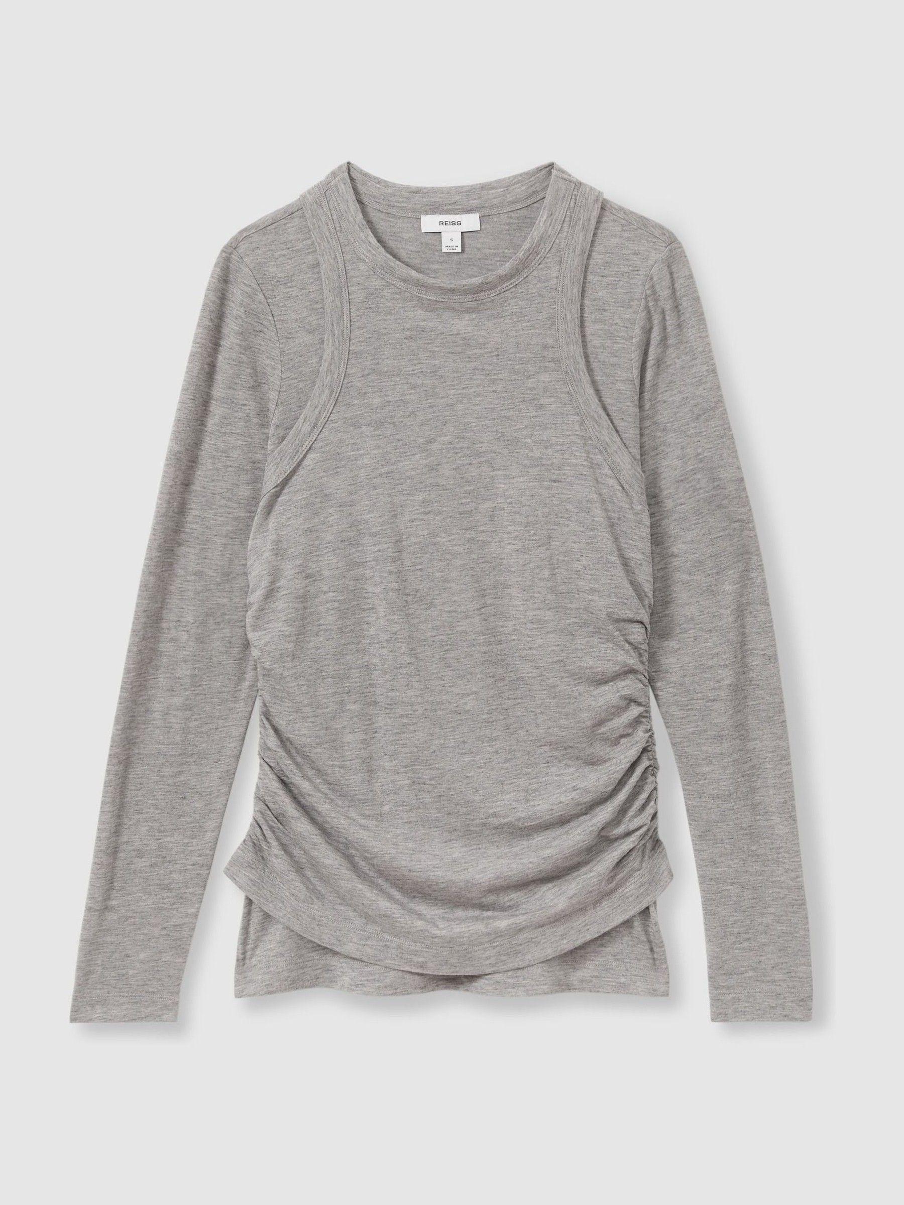 Layered Long-Sleeve Top in Grey Product Image