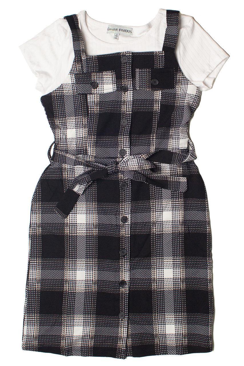 Button Front Plaid Mini Dress With Tee Product Image